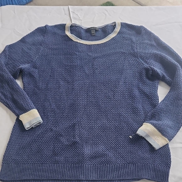 J Crew Blue Textured Sweater with Cream Accents - Picture 1 of 6